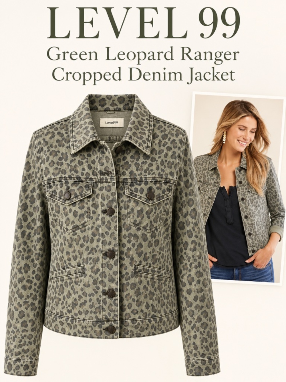 Level 99 Ranger Cropped Leopard Jean Jacket Medium Anthropologie $168